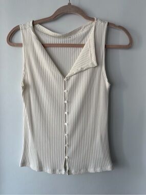 Abercrombie & Fitch Cream Ribbed Button-Front Tank